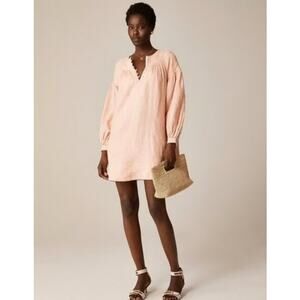 J.Crew NWT 100% Linen Gathered Popover Dress Pink Peach Size Large Resort